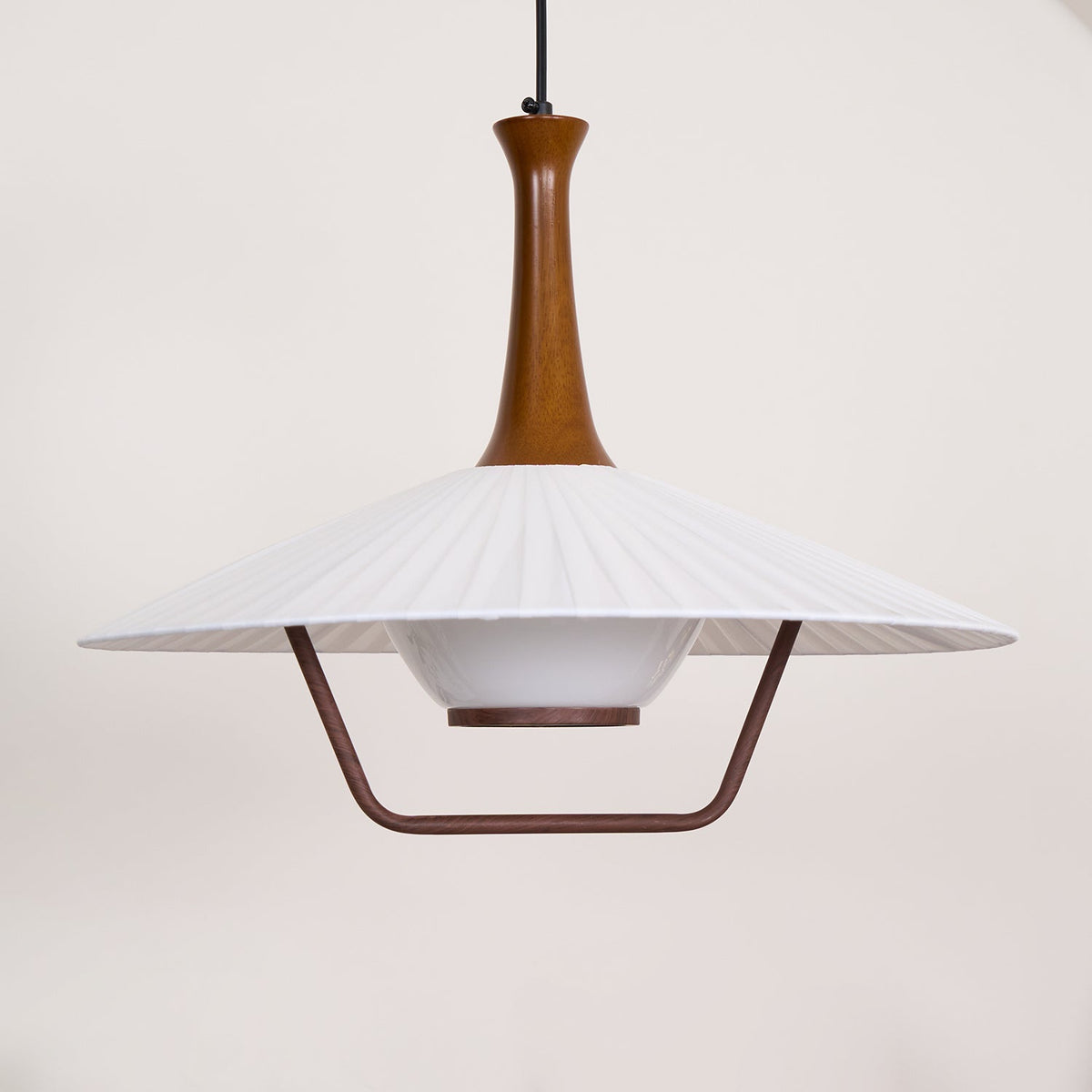 Vionne Mid-Century Wood and White Pendant Lamp-Neutral Decor