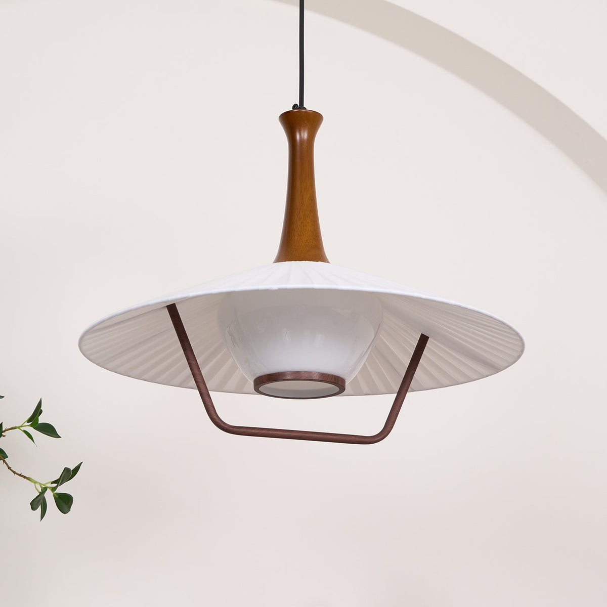 Vionne Mid-Century Wood and White Pendant Lamp-Neutral Decor