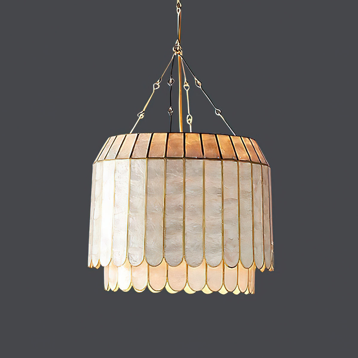 Aurelia Capiz Pendant Lamp shown from below, revealing the bulb arrangement.