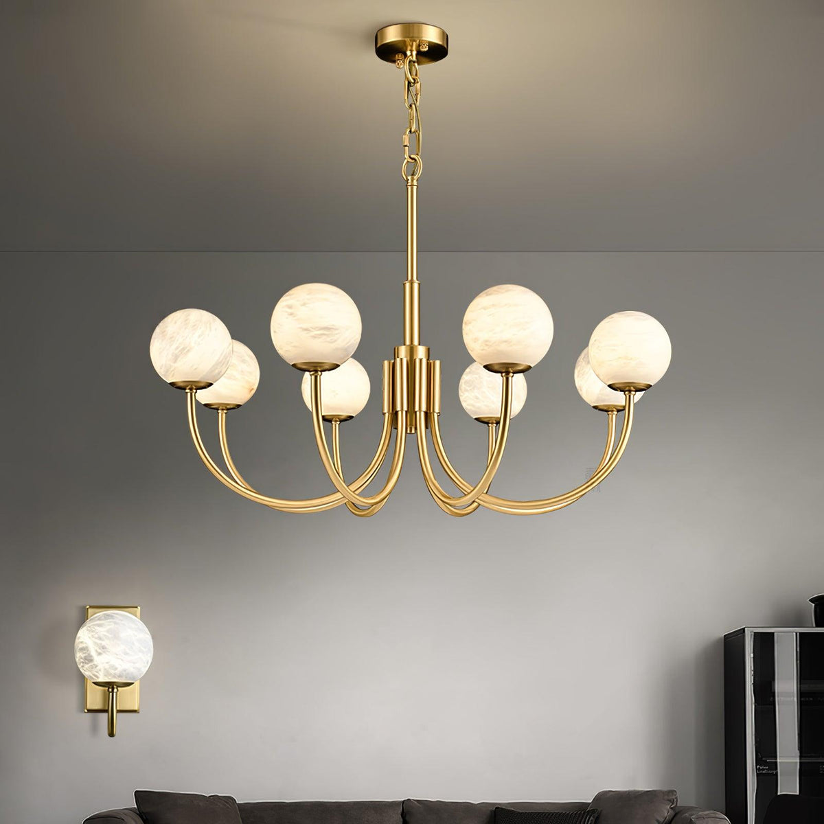 Mjolkuvys Moderne Minimaliste Globe Laiton Albâtre Lustre