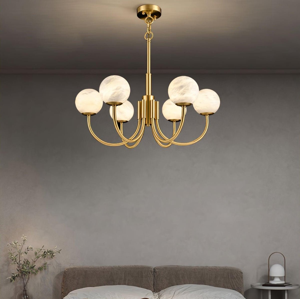 Mjolkuvys Moderne Minimaliste Globe Laiton Albâtre Lustre