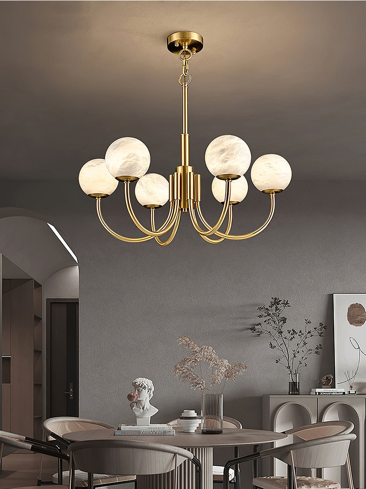 Mjolkuvys Moderne Minimaliste Globe Laiton Albâtre Lustre