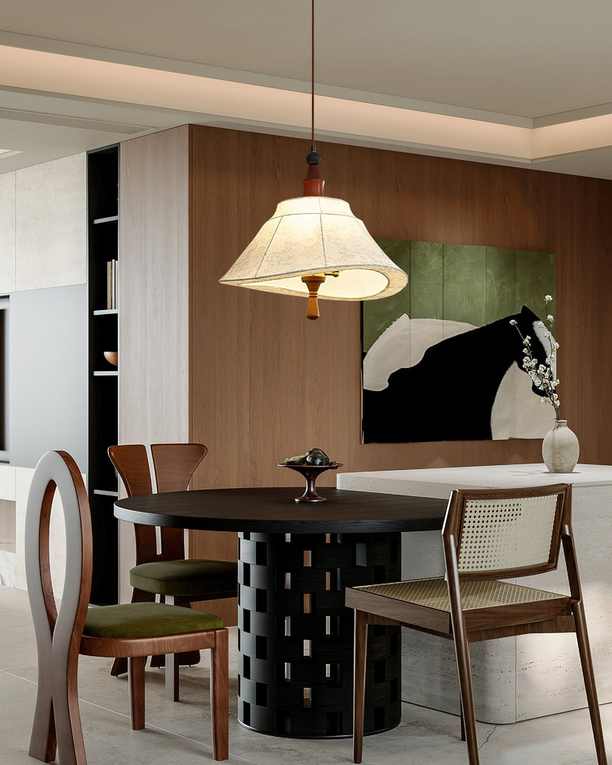 Aurelian Pendant Light, Model A, hanging from the ceiling.