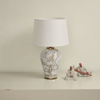 Avian Floral Ceramic Table Lamp-Neutral Decor