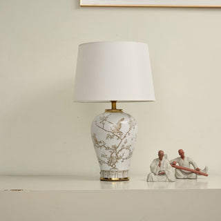 Avian Floral Ceramic Table Lamp-Neutral Decor