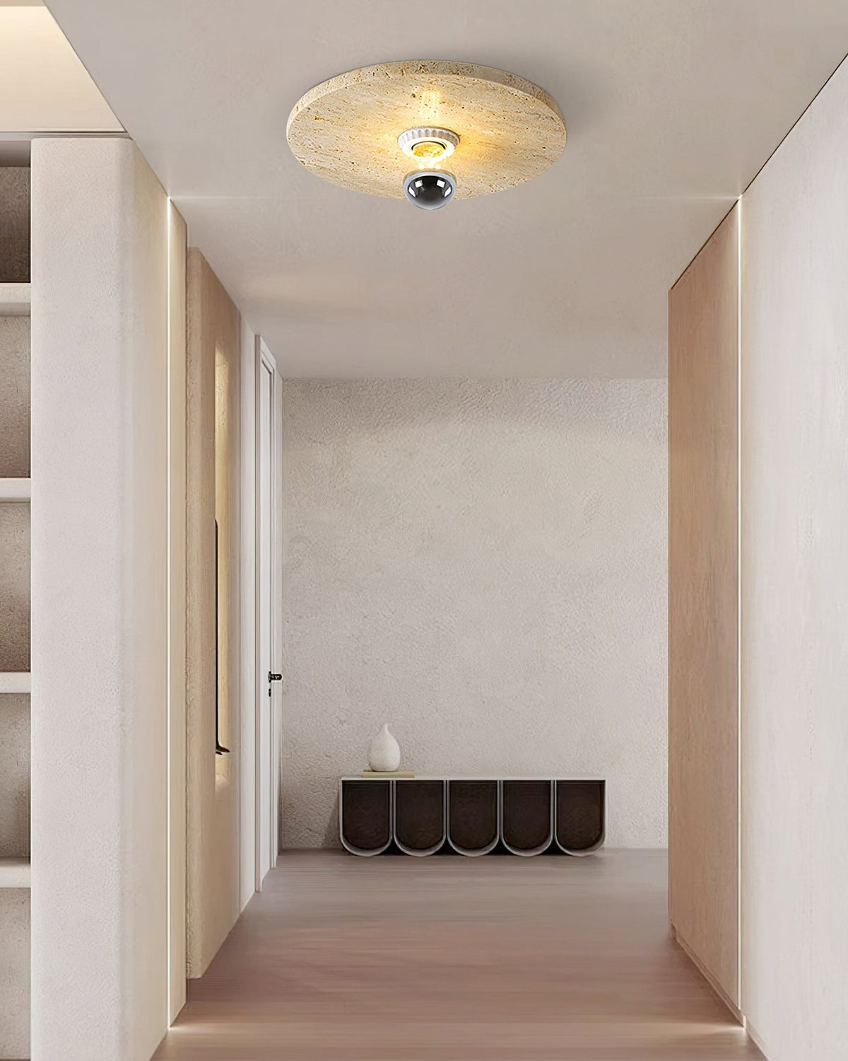 The Avize Travertine Ceiling Lamp providing warm, ambient light.