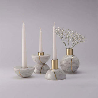 Axis Sphere Marble Candle Holder-Neutral Decor