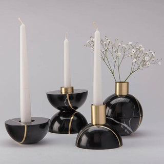 Axis Sphere Marble Candle Holder-Neutral Decor
