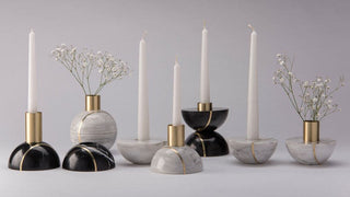 Axis Sphere Marble Candle Holder-Neutral Decor
