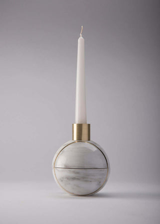 Axis Sphere Marble Candle Holder-Neutral Decor