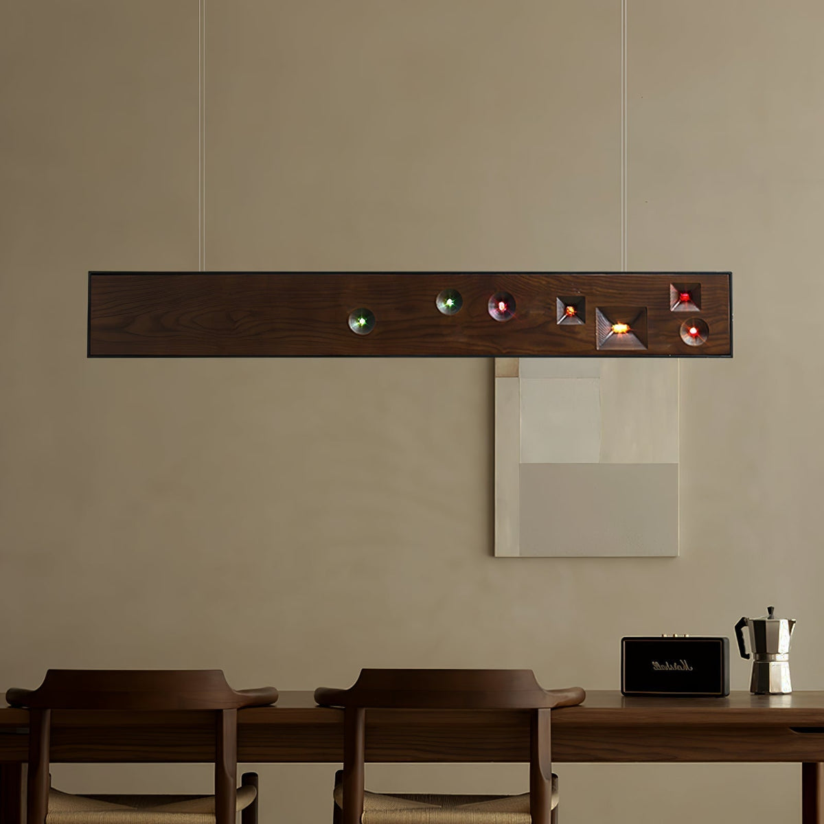 Ilvius Suspension Bois Pierre Précieuse Linéaire LED
