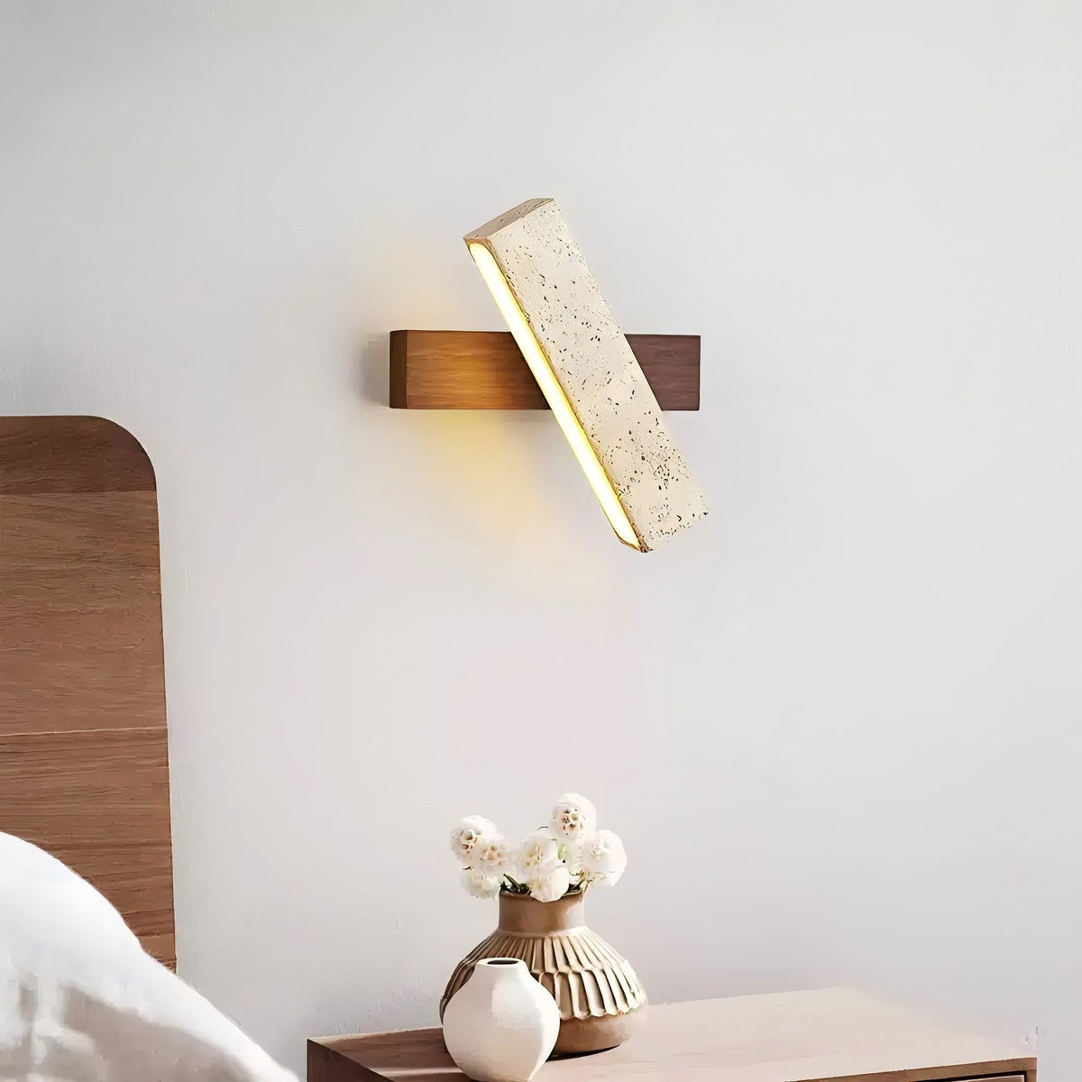 Ostruvyo Moderne Minimaliste Linéaire Noyer Travertin Applique Murale
