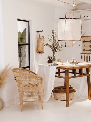 Lustra Suspension Abat-jour en Bambou pour Salon