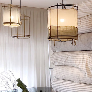 Lustra Suspension Abat-jour en Bambou pour Salon