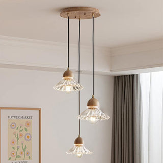 Valentina Rétro LED Suspension Bois Verre Salon/Chambre À Coucher