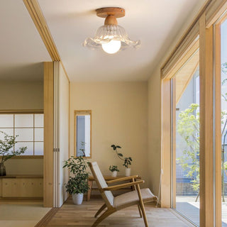 Arisha Moderne LED Plafonnier Dôme Bois Verre Salon Salle à Manger