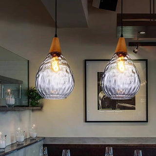 Salen Vintage LED Suspension Ambre Verre Bois Chambre à coucher-Luire