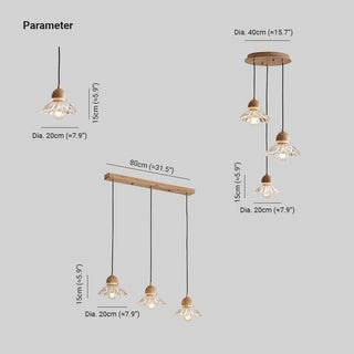 Valentina Rétro LED Suspension Bois Verre Salon/Chambre À Coucher