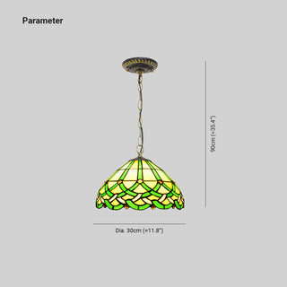 Tiffany Vintage Ligne Gemmes Cône Suspension Verre Métal Salon