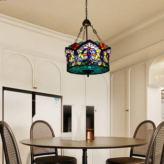 Tiffany Vintage Fleur LED Suspension Tachée Verre Métal Bar