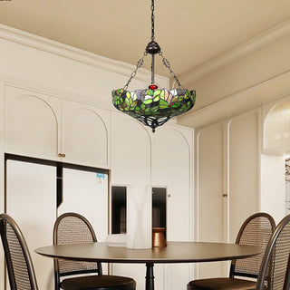 Tiffany Vintage Fleur LED Suspension Tachée Verre Métal Bar