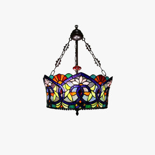 Tiffany Vintage Fleur LED Suspension Tachée Verre Métal Bar