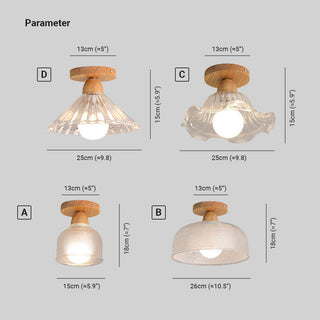 Arisha Moderne LED Plafonnier Dôme Bois Verre Salon Salle à Manger