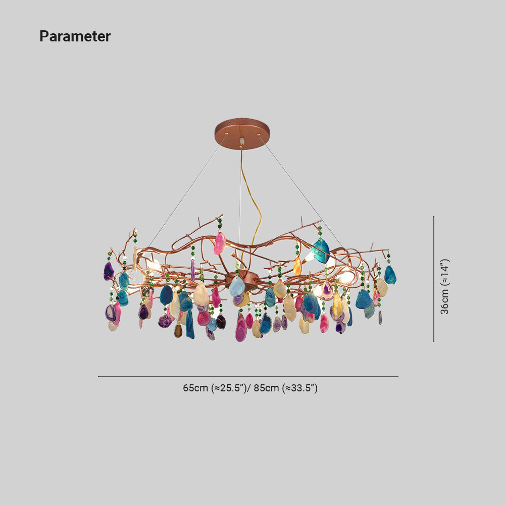Valentina Art LED Suspension Doré Rosé Métal Pierre d'Agate Salon