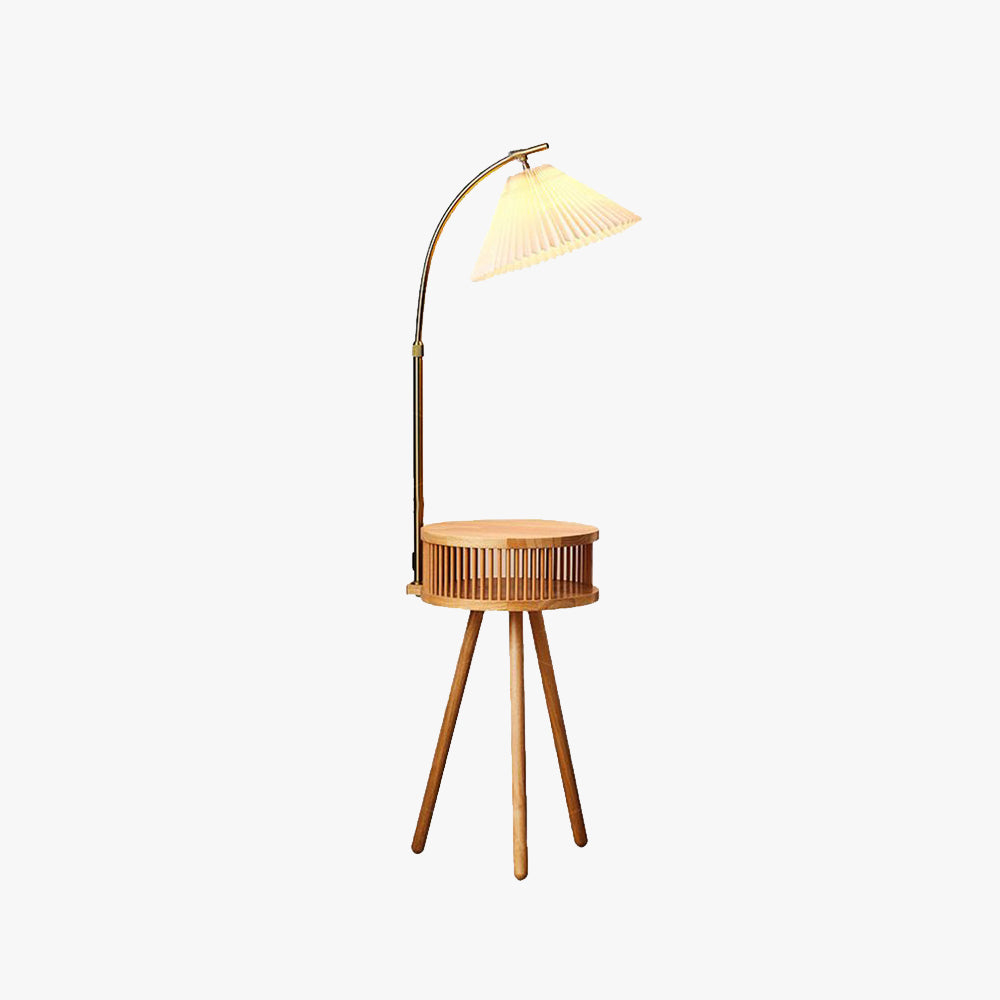 Muto Lampadaire Plissé Vintage, Métal/Tissu, Bois/Noyer, Salon