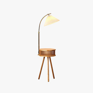 Muto Lampadaire Plissé Vintage, Métal/Tissu, Bois/Noyer, Salon