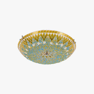 Tiffany Plafonnier Dôme Méditerranéen, Verre, Bleu/Jaune/Blanc, Salon