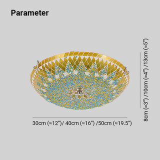 Tiffany Plafonnier Dôme Méditerranéen, Verre, Bleu/Jaune/Blanc, Salon