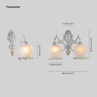 Ray Applique Fleur Vintage, Métal/Verre, Blanc/Bronze, Salon