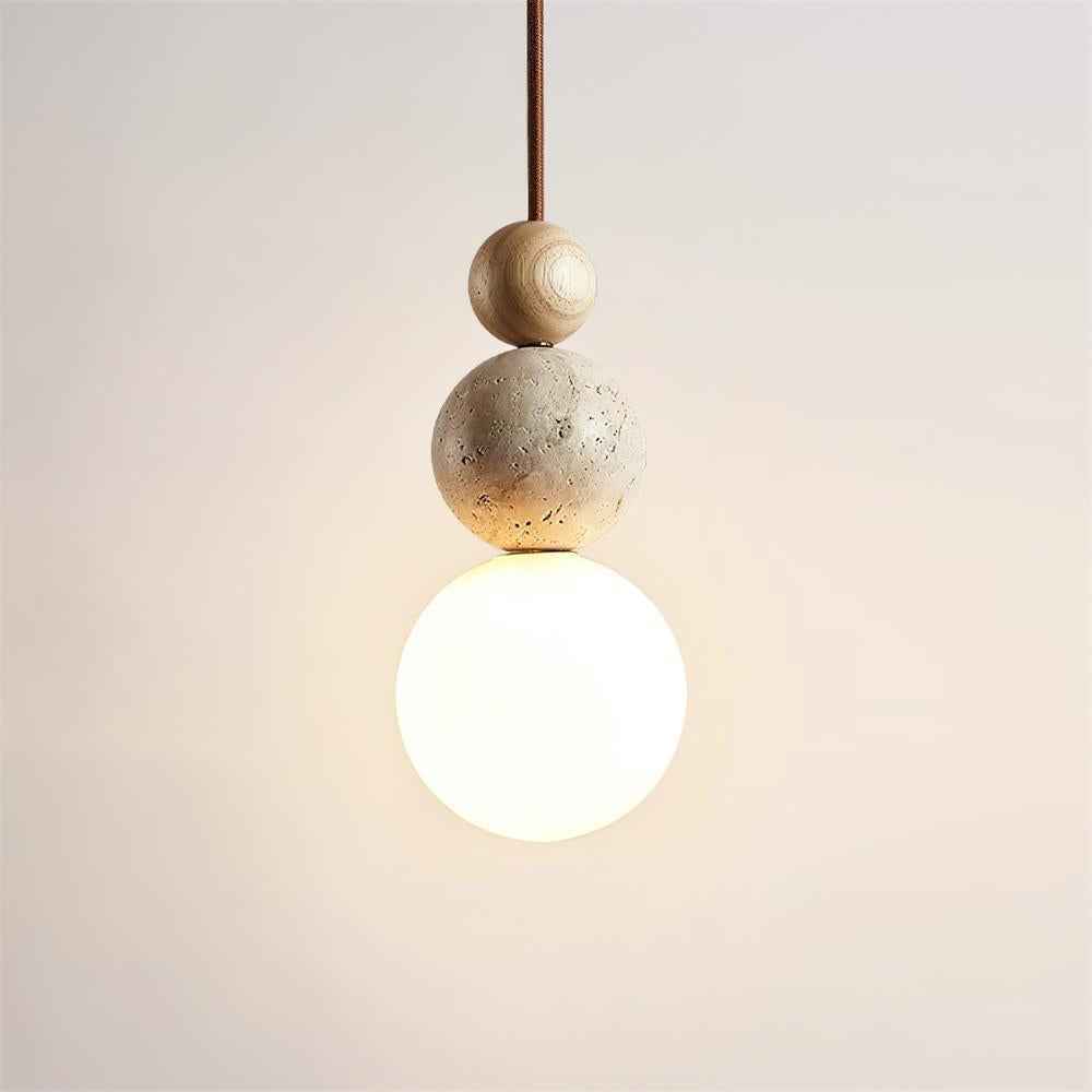 Giona Pendant Lamp Globe Travertine Wood Neutral-Neutral Decor