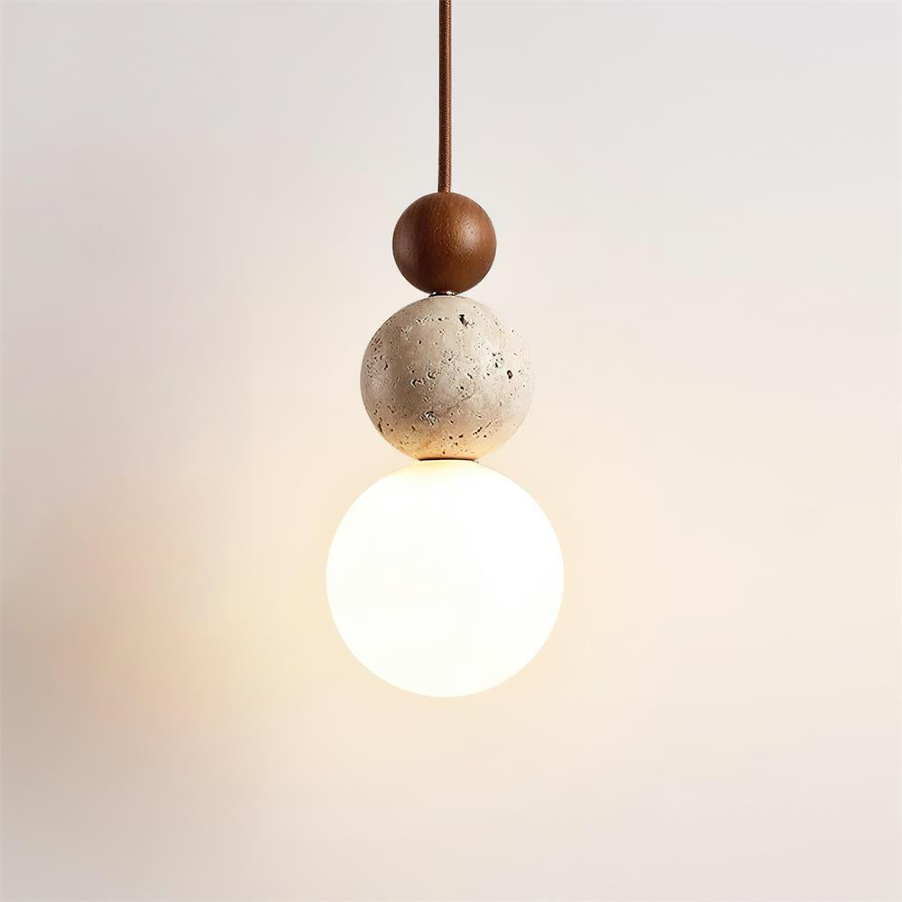 Giona Pendant Lamp Globe Travertine Wood Neutral-Neutral Decor