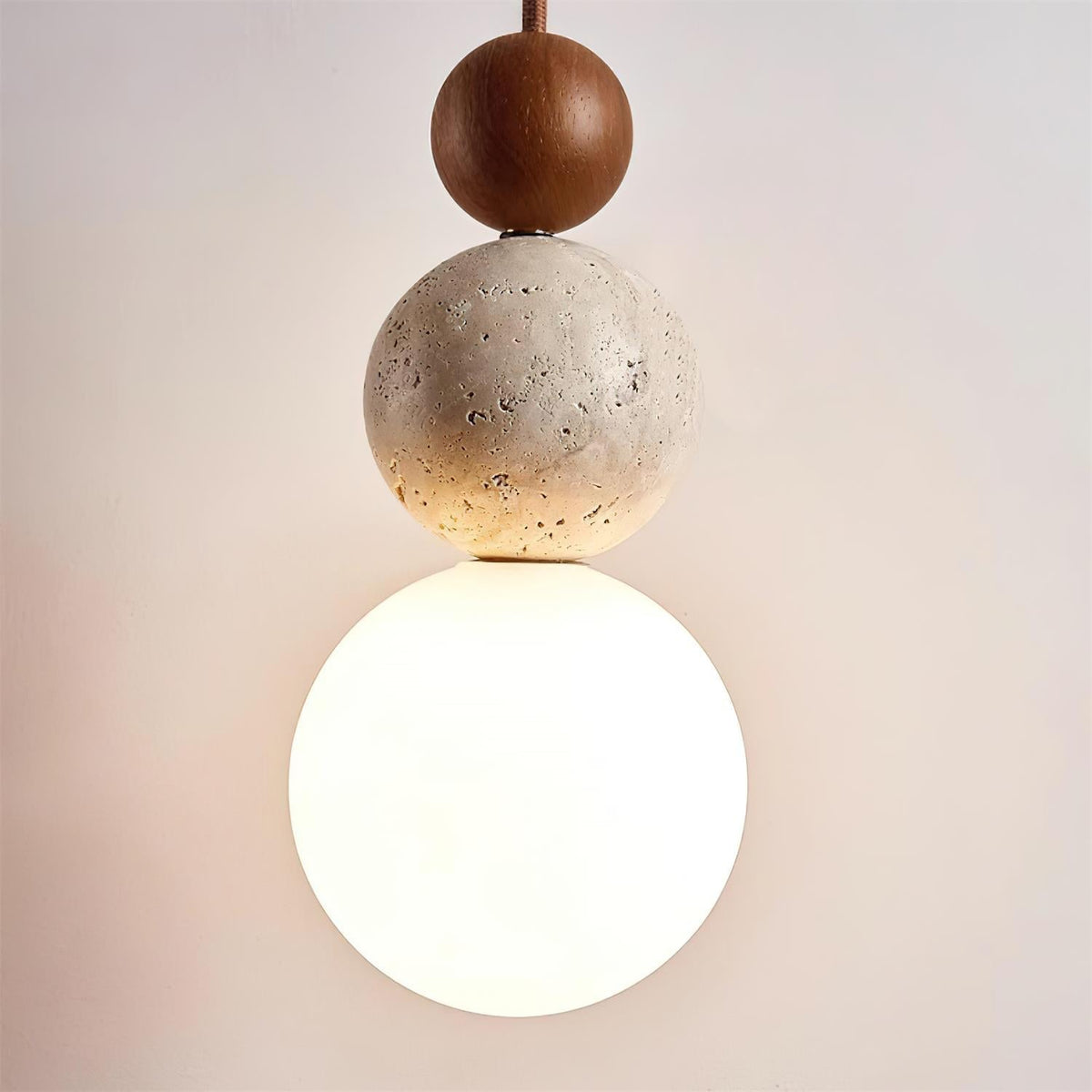 Giona Pendant Lamp Globe Travertine Wood Neutral-Neutral Decor