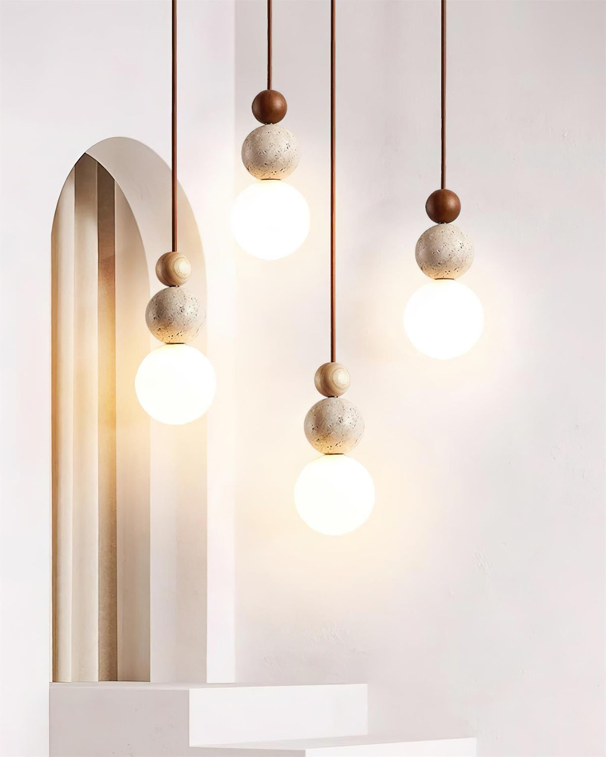 Giona Pendant Lamp Globe Travertine Wood Neutral-Neutral Decor
