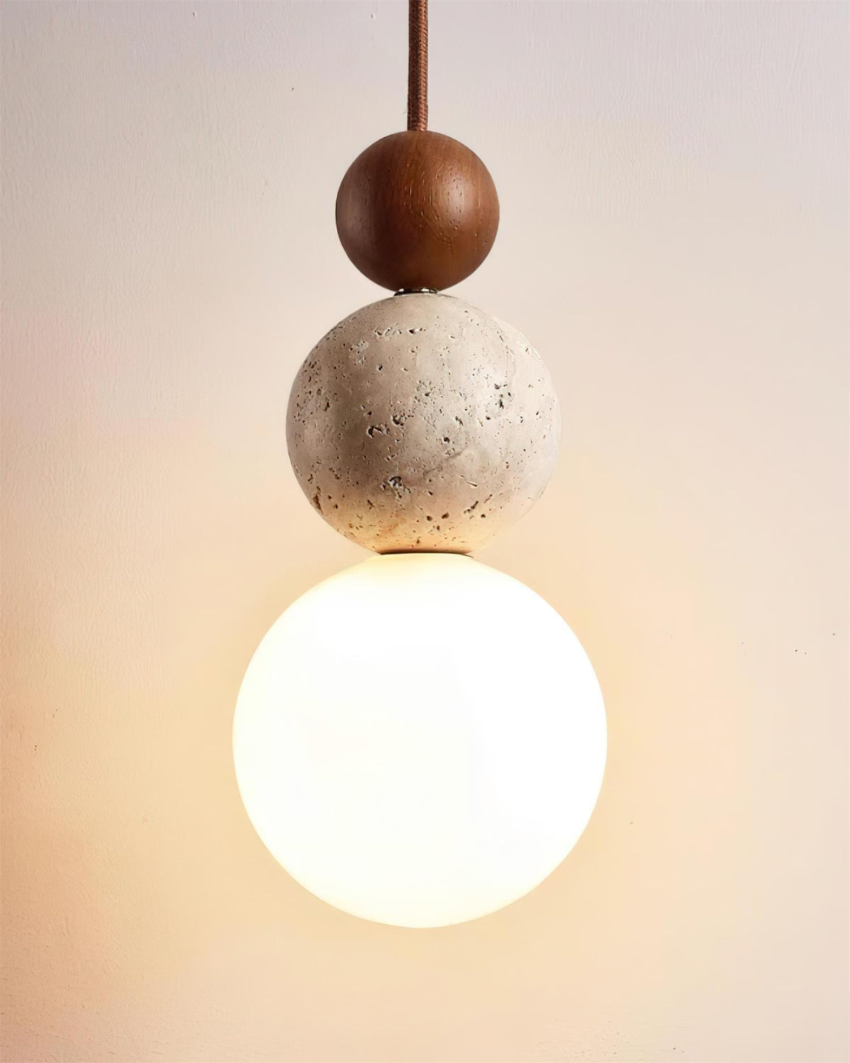 Giona Pendant Lamp Globe Travertine Wood Neutral-Neutral Decor