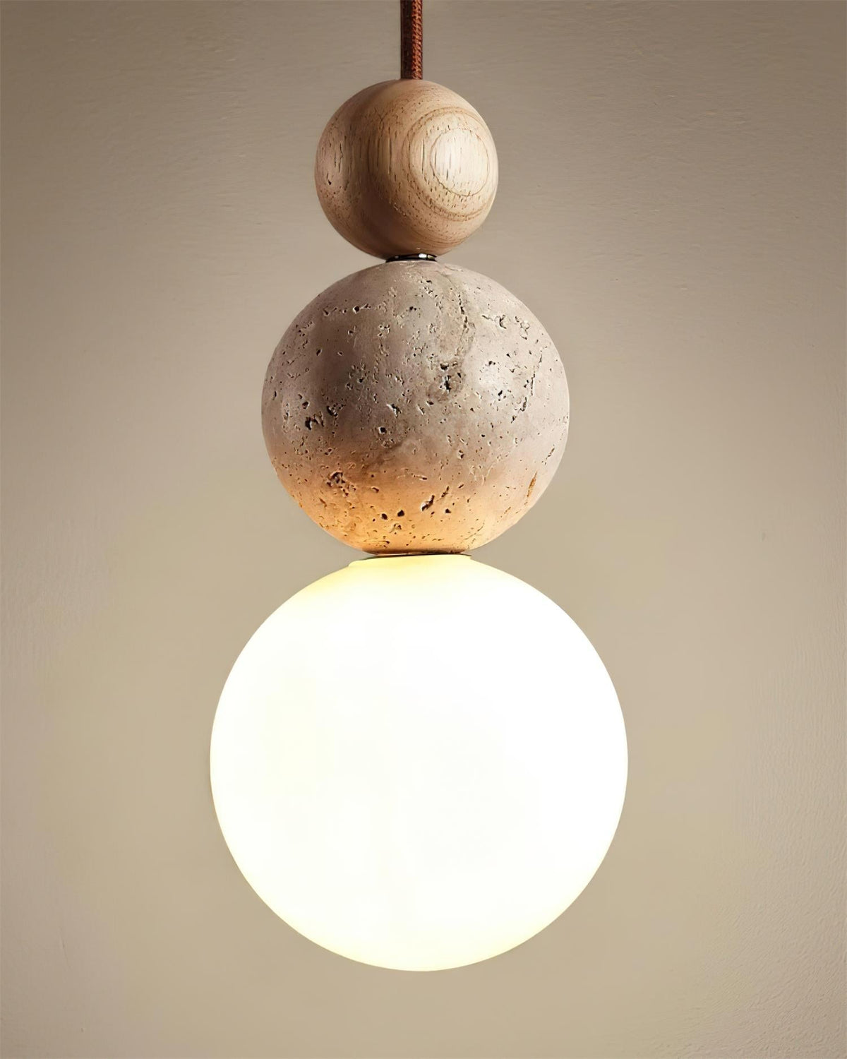 Giona Pendant Lamp Globe Travertine Wood Neutral-Neutral Decor