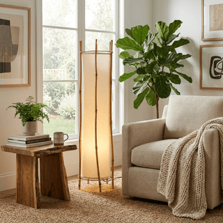 Bamboo Veil Lantern Floor Lamp-Neutral Decor