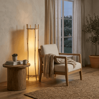 Bamboo Veil Lantern Floor Lamp-Neutral Decor