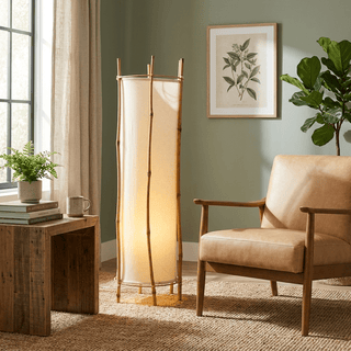 Bamboo Veil Lantern Floor Lamp-Neutral Decor