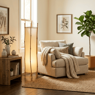 Bamboo Veil Lantern Floor Lamp-Neutral Decor