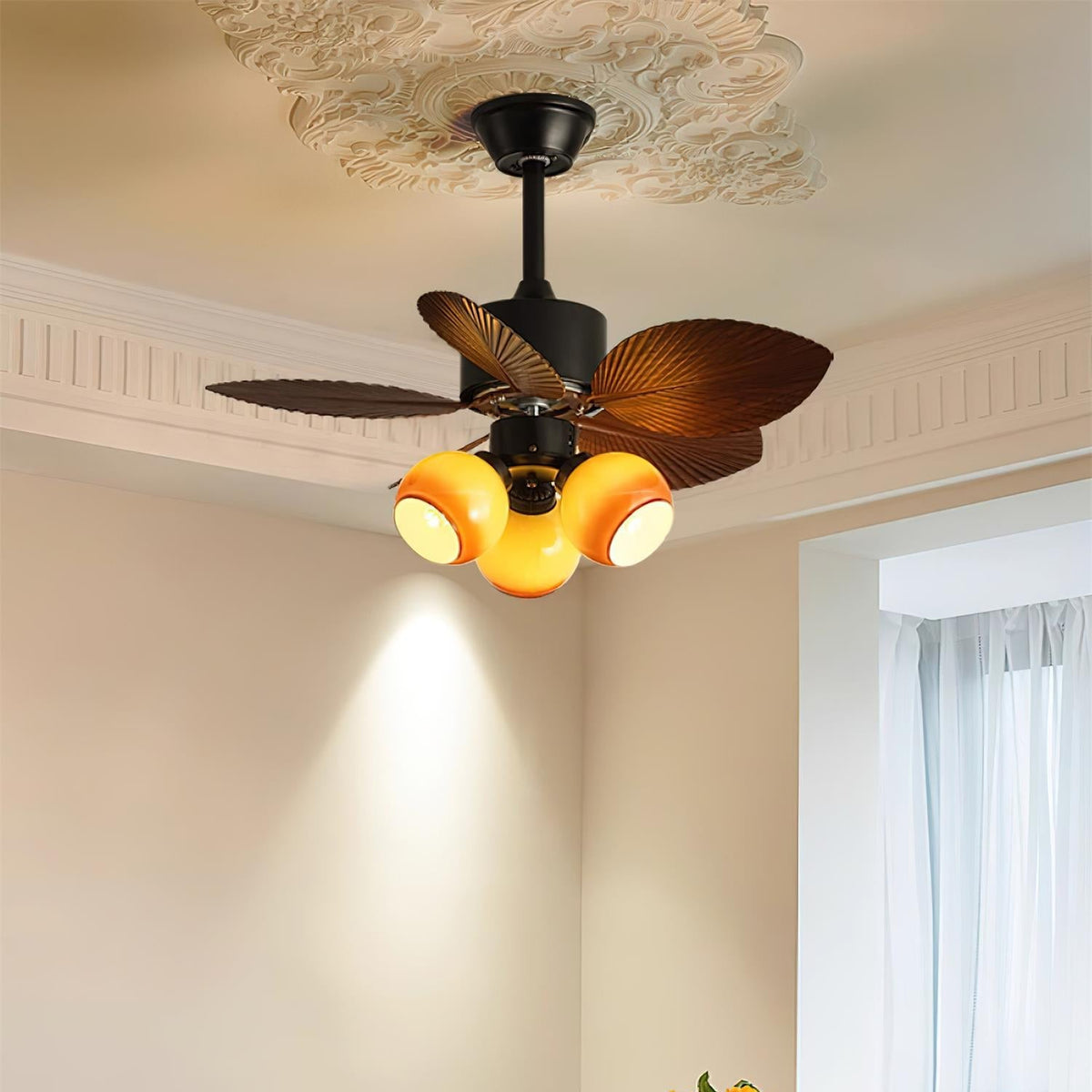 Celenina Ventilateur de Plafond avec Éclairage en Verre Tropical