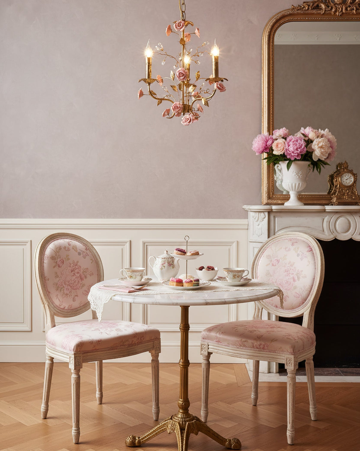 The Bassano Chandelier installed in a living room setting.