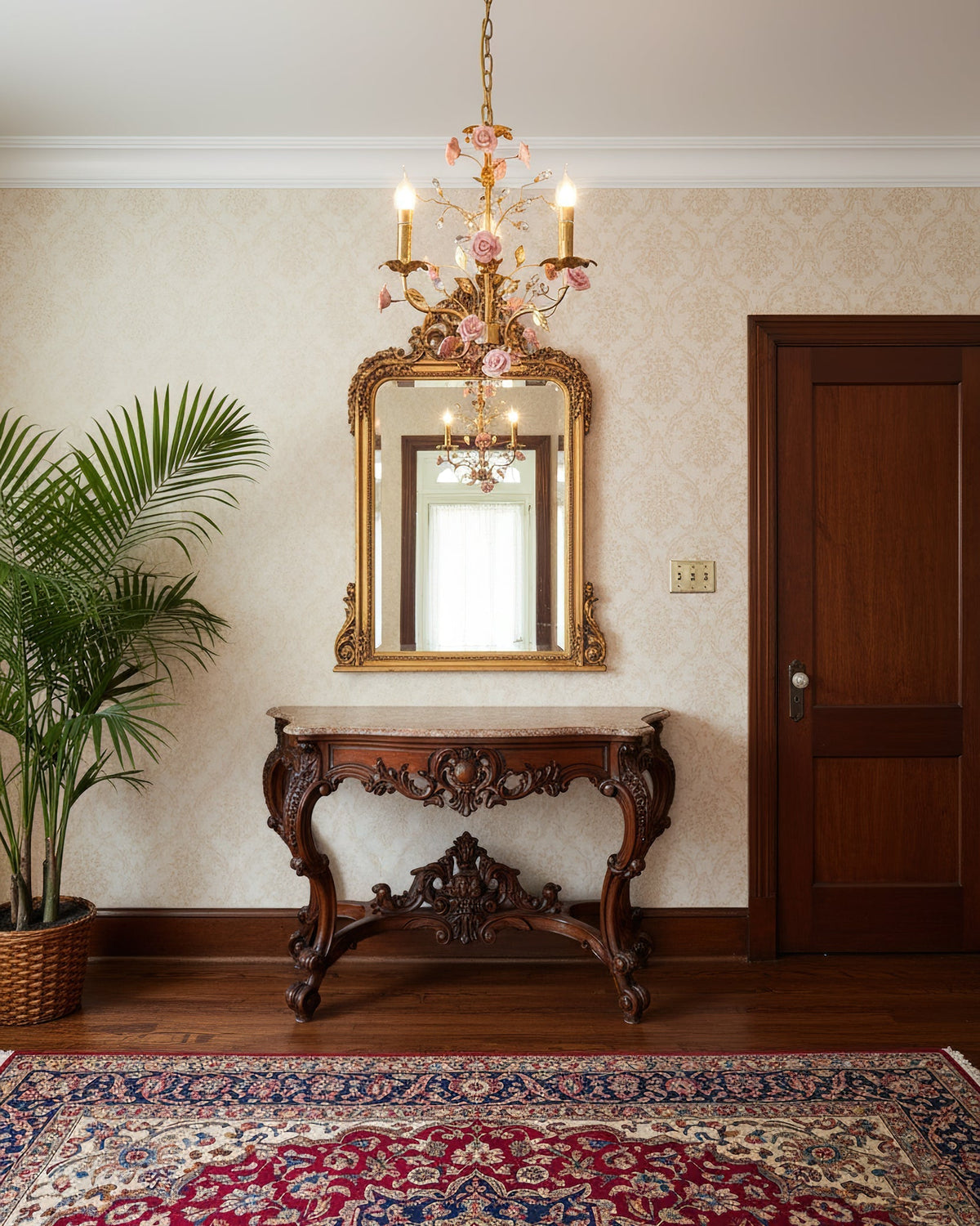 Side profile of the Bassano Chandelier showing its three candle-style lights.