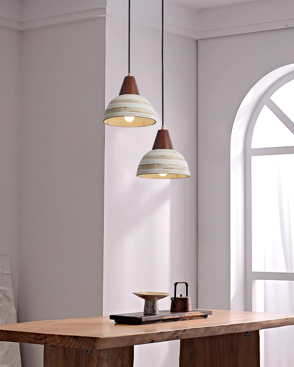 Pendant Lamp Textured Ceramic Shade Tapered Nordic Minimalist-Neutral Decor