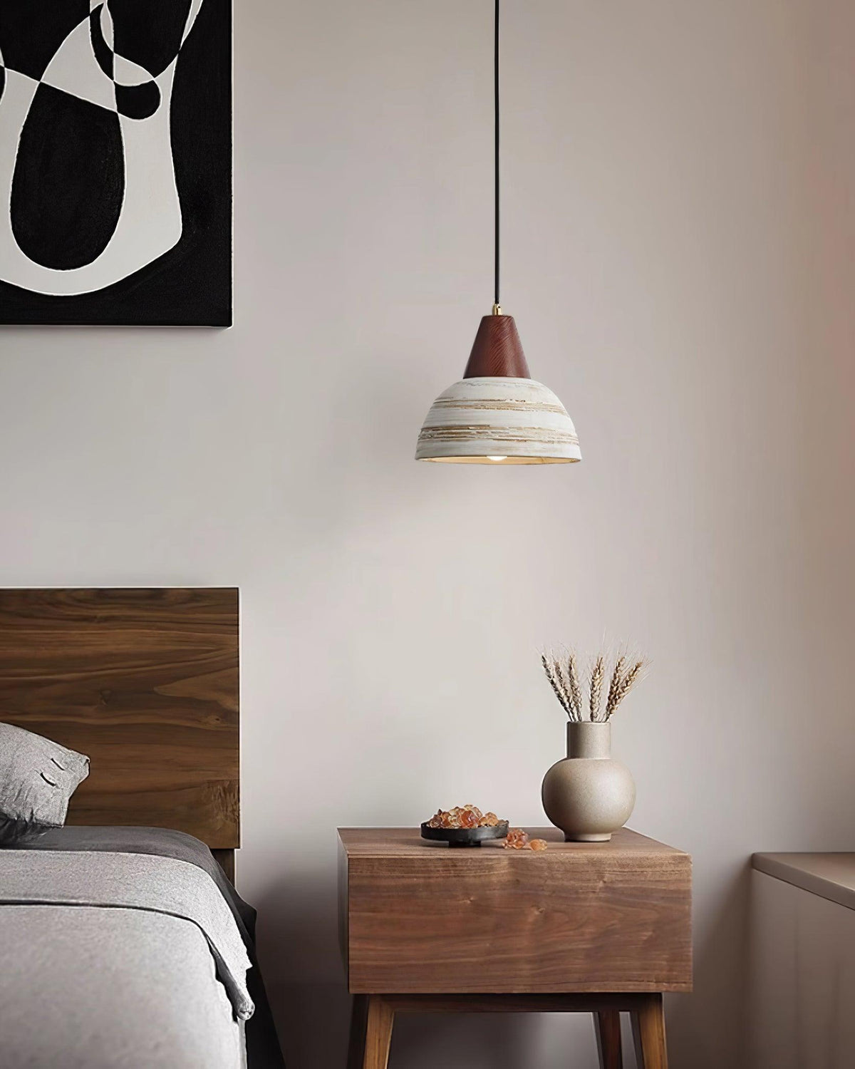 Pendant Lamp Textured Ceramic Shade Tapered Nordic Minimalist-Neutral Decor
