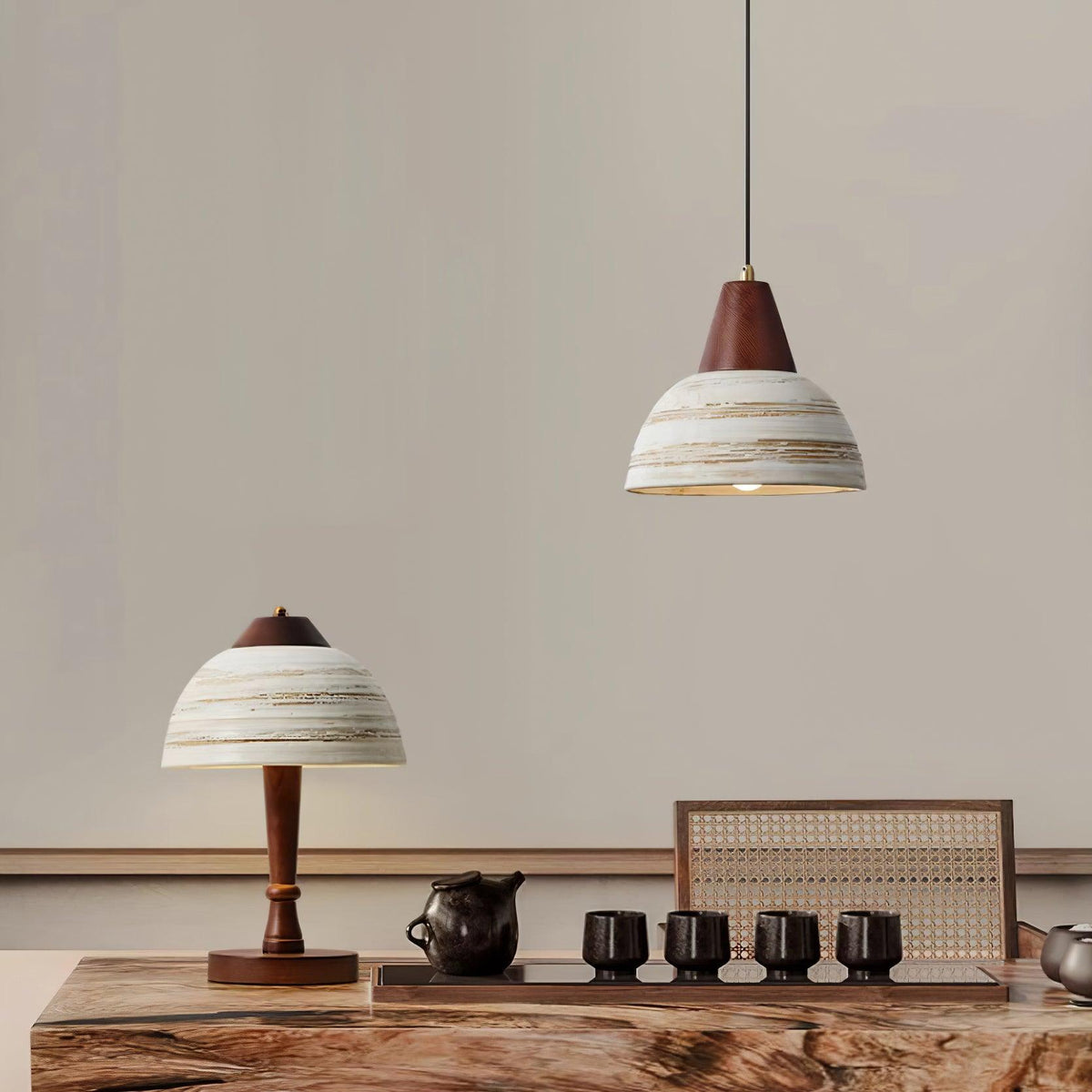 Pendant Lamp Textured Ceramic Shade Tapered Nordic Minimalist-Neutral Decor