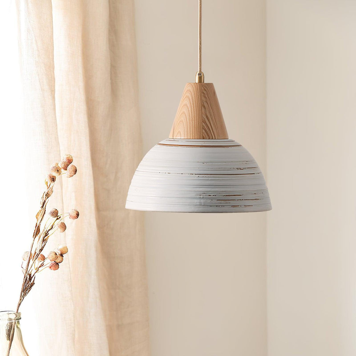 Pendant Lamp Textured Ceramic Shade Tapered Nordic Minimalist-Neutral Decor